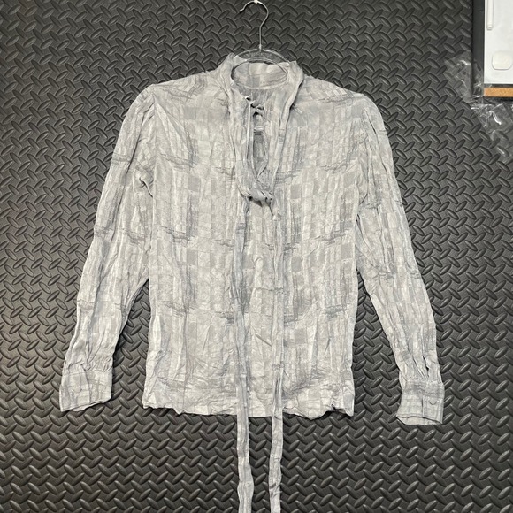 Vintage Yves Saint Laurent Variation Gray Neck Tie Long Sleeve Silk Blouse Top S - Picture 1 of 9